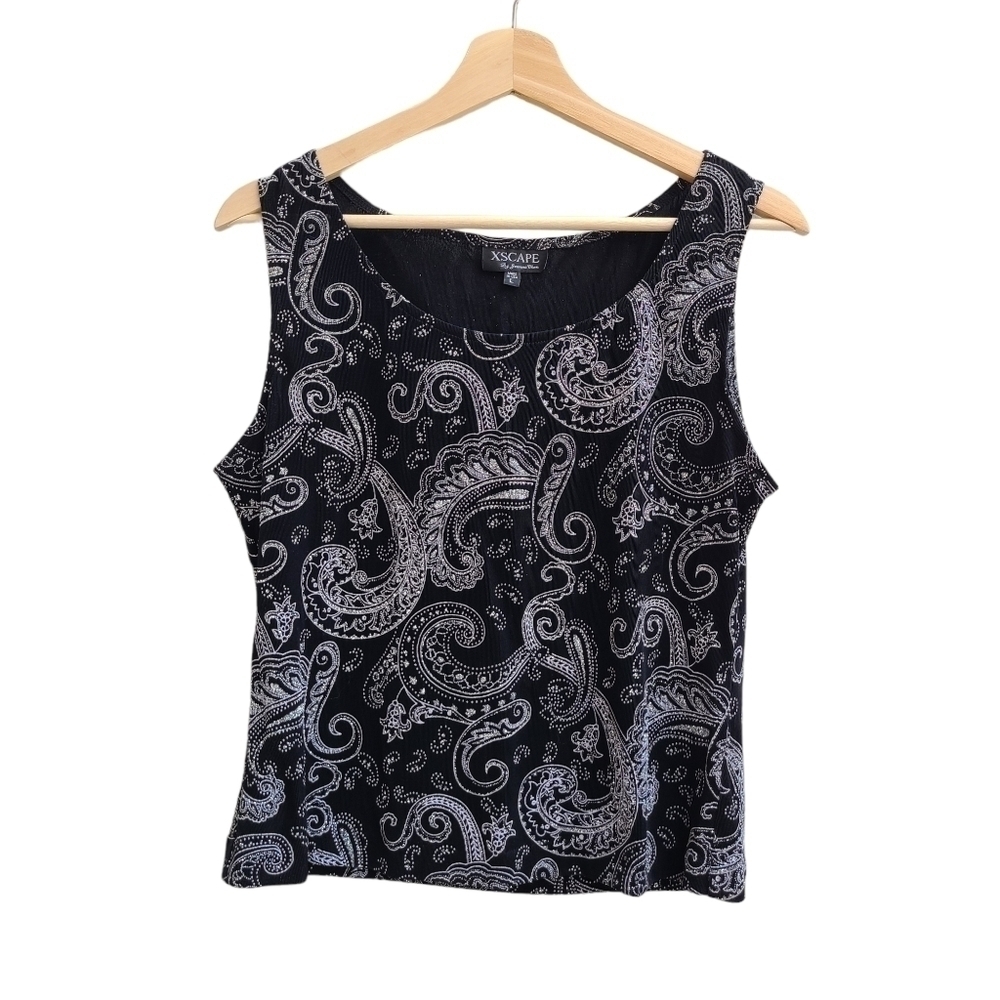 Xscape Paisley Sparkle Top, Vintage, Made in USA, Size Medium